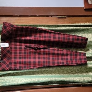 Torrid slim fit pull-on plaid pants, pixie cut, Size 18. Deep red/black print